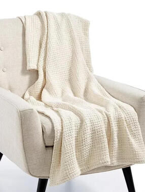 Hotel Collection Throw Honeycomb Cotton Oatmeal,  nwt